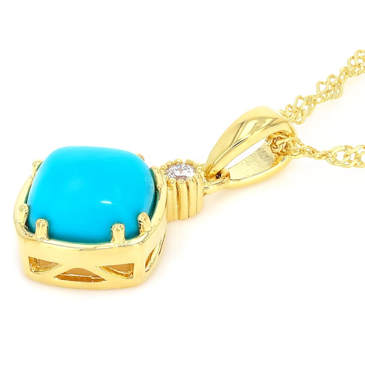 Turquoise Square Cushion And Lab-Grown Diamond Pendant Necklace In 18K
Gold Over Sterling Silver