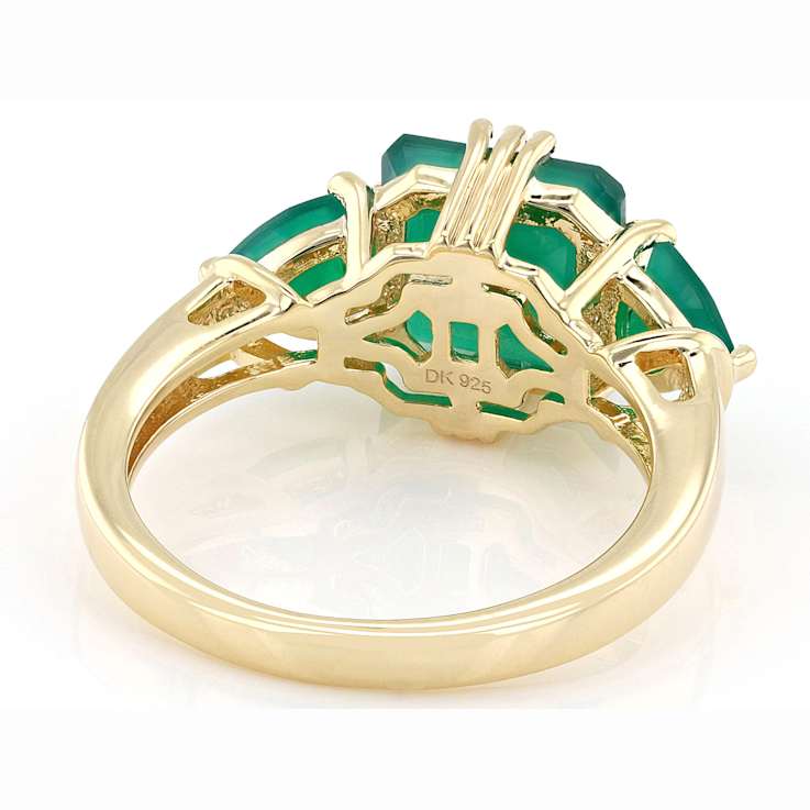 Green Onyx Three-Stone Ring In 18K Gold Over Sterling Silver
