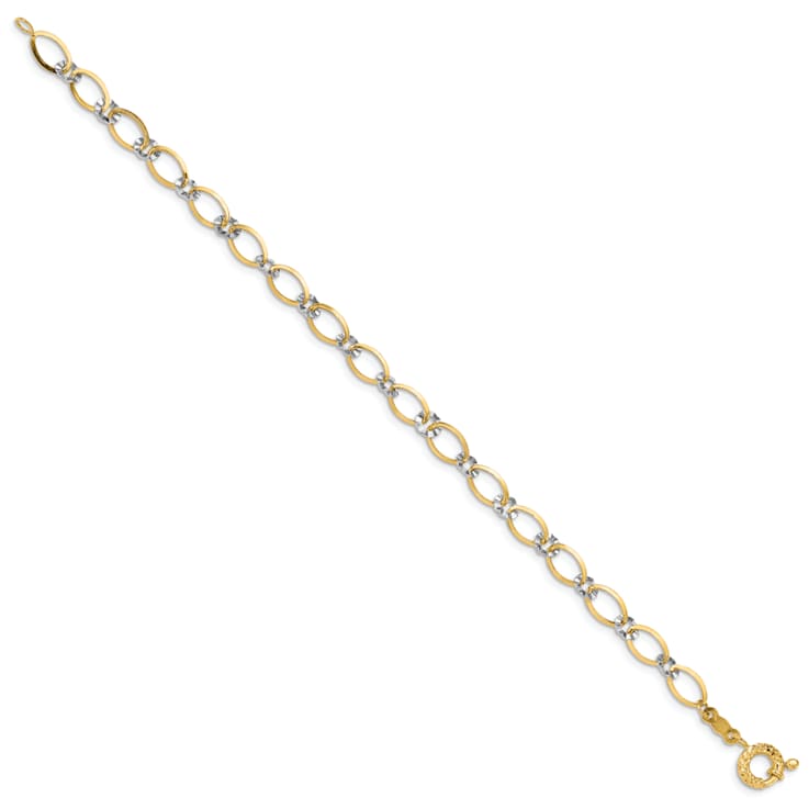 14k Two-tone Gold Oval and Diamond-Cut Circle Bracelet