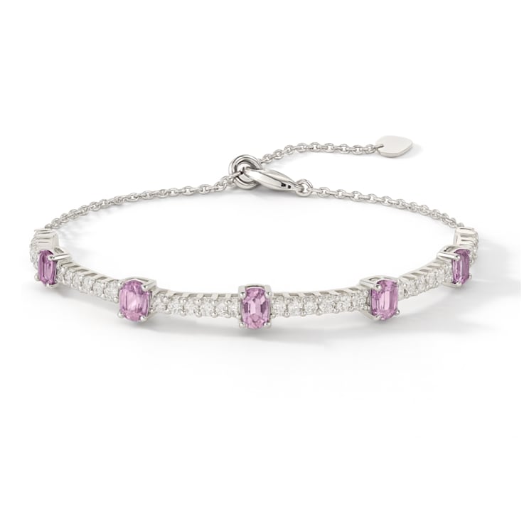 Rhodium Over Sterling Silver Oval Pink Sapphire and White Zircon Bolo
Bracelet 1.1ctw