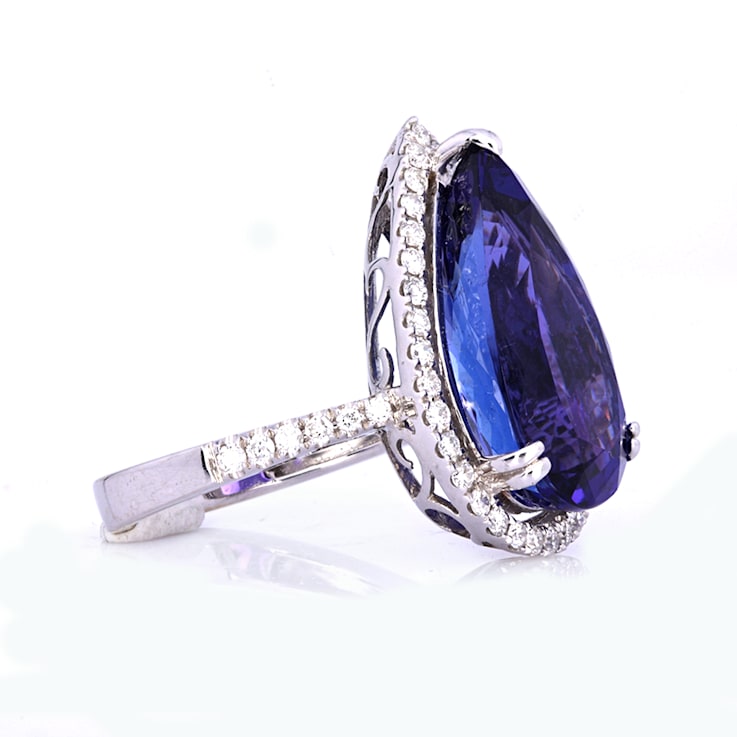 12.43 Ctw Tanzanite and 0.62 Ctw White Diamond Ring in 18K WG