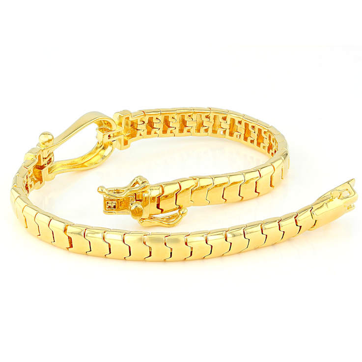 Buckle Clasp Bracelet With CZ In 18K Gold Over Sterling Silver