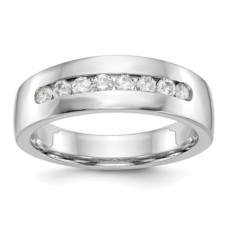 Rhodium Over 14K White Gold Lab Grown Diamond Men's Band