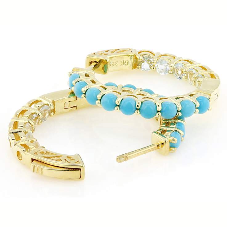 Sleeping Beauty Turquoise And Blue Topaz Hoop Earrings In 18K Gold Over
Sterling Silver
