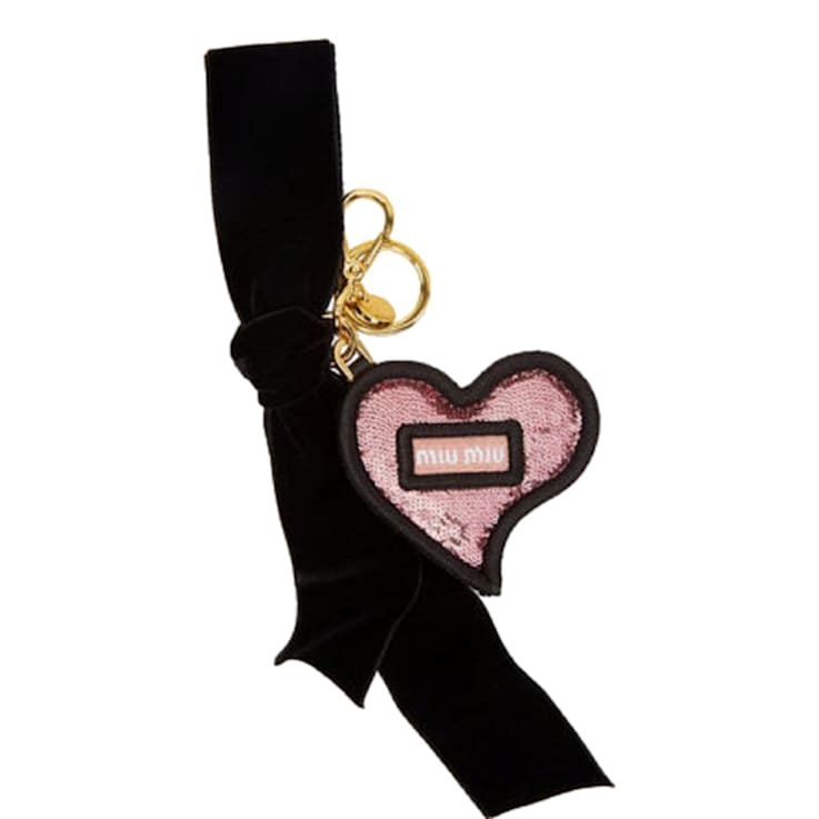 Miu Miu Trick in Pelle Heart Key Chain Bag Charm Pink Sequin