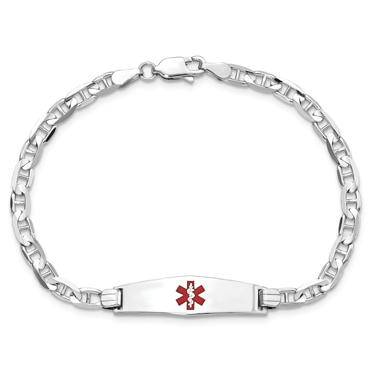 Rhodium Over 14k White Gold Medical Soft Diamond Shape Red Enamel
Mariner Link ID Bracelet