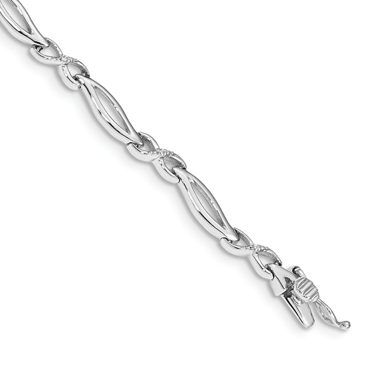 Rhodium Over 14k White Gold Diamond Infinity Link Bracelet