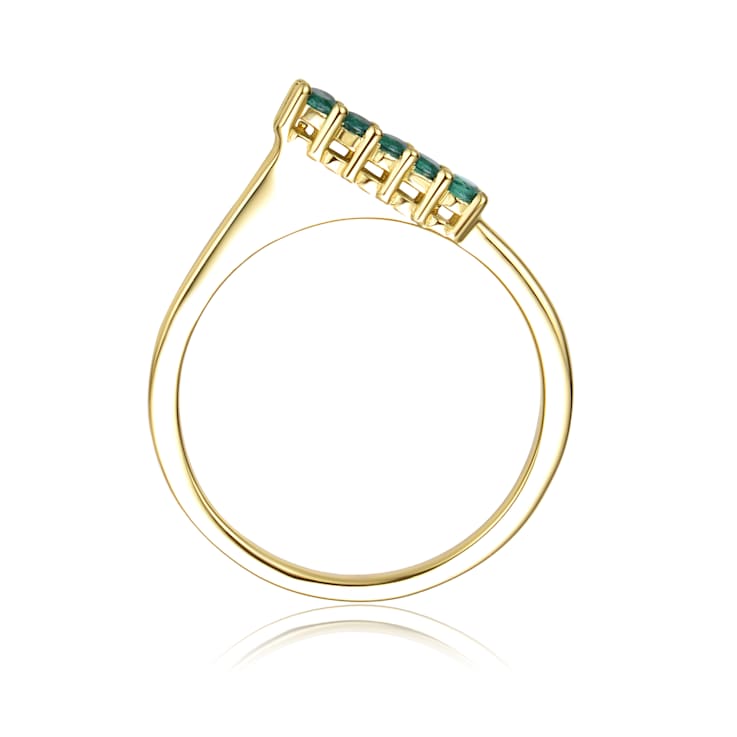 Emerald Color CZ Chevron Tower Band Ring In 14K Gold Over Sterling Silver