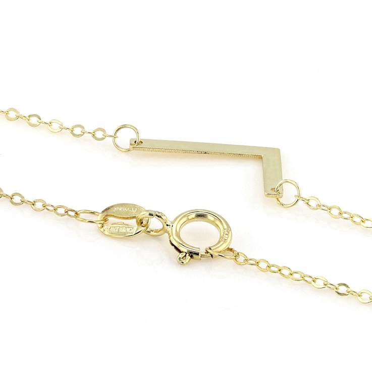 Sideways Initial L Necklace In Solid 14K Yellow Gold 18 Inch