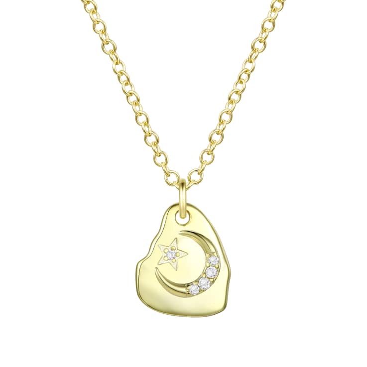 Asymmetrical Celestial CZ Pendant Necklace In 14K Gold Over Brass