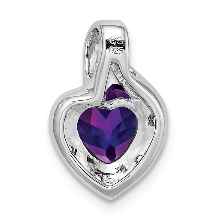 Rhodium Over 14k White Gold Amethyst and Diamond Heart Pendant