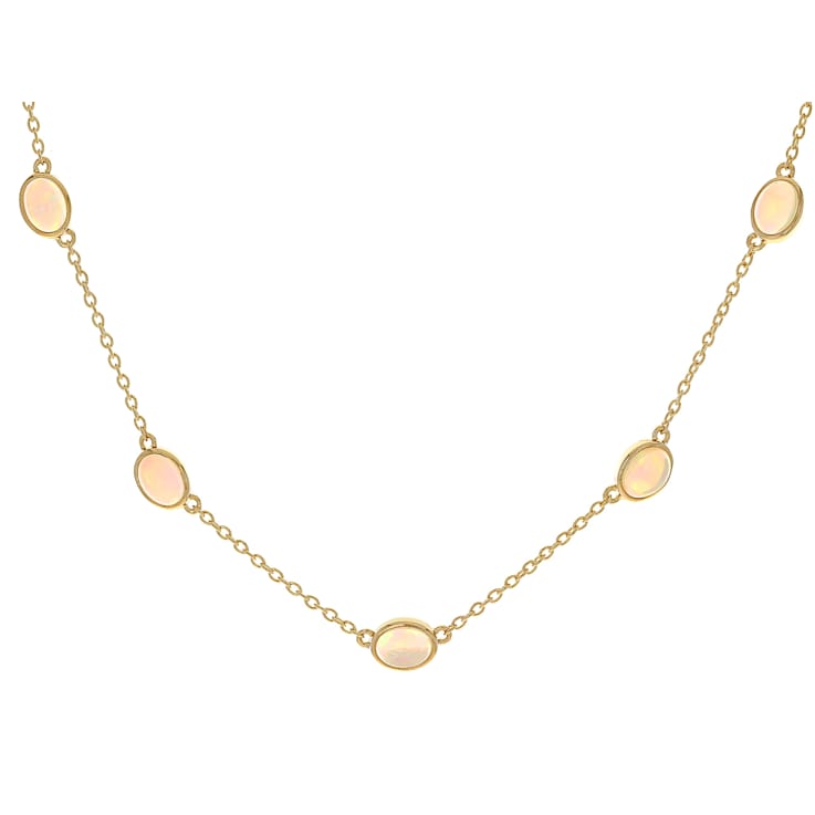 Opal Station Necklace In 18K Gold Over Sterling Silver 3.21ctw