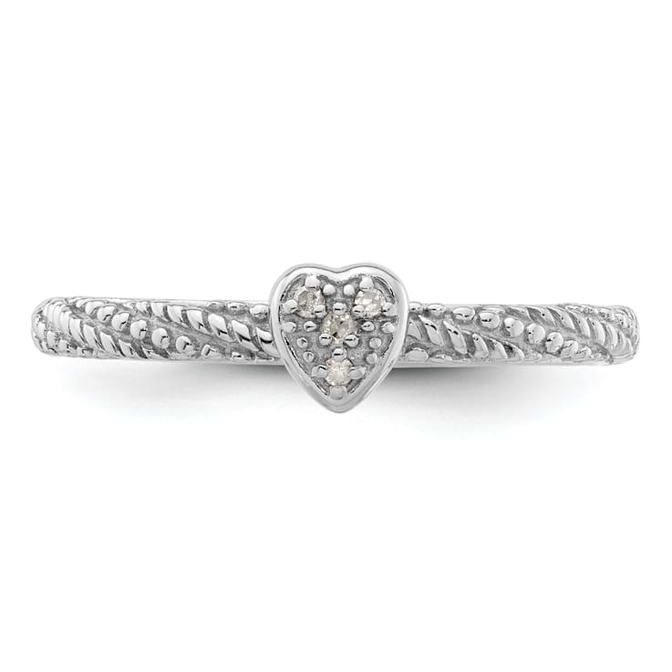 Sterling Silver Diamond Stackable Expressions Textured Heart Ring 0.02ctw