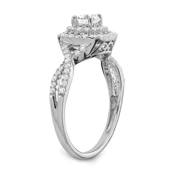 Rhodium Over 14K White Gold Lab Grown Diamond Double Halo Engagement
Ring 0.74ctw