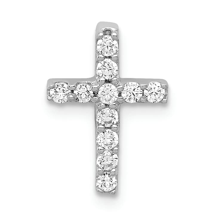 Rhodium Over 10k White Gold 0.19 ctw Diamond Latin Cross Chain Slide Pendant