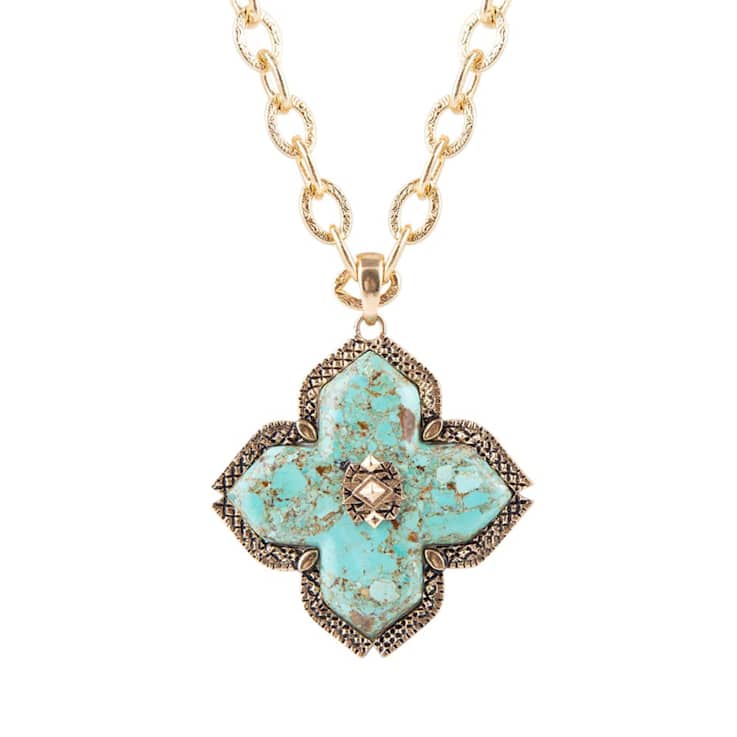 Barse Turquoise Maltese Cross Pendant Necklace In Bronze