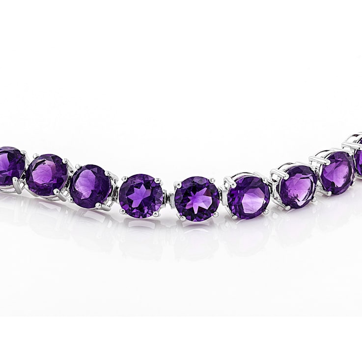 Purple Amethyst Rhodium Over Sterling Silver Tennis Bracelet 34.60ctw