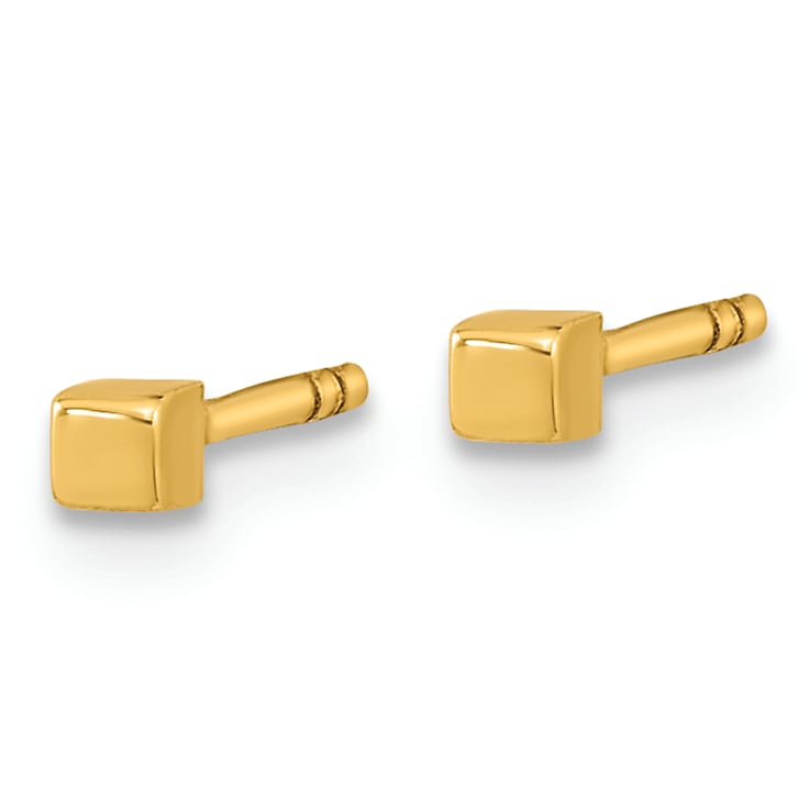 14k Yellow Gold Polished 2mm Cube Stud Earrings