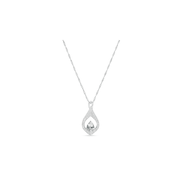 Pear Aquamarine and Cubic Zirconia Rhodium Over Sterling Silver Pendant
with chain, 1.94ctw