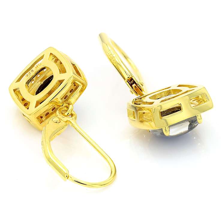 Australian Opal Triplet And White Zircon Dangle Earrings In 18K Gold
Over Sterling Silver 3.16ctw