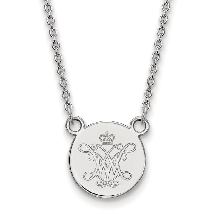 Rhodium Over Sterling Silver LogoArt College of William and Mary Small
Disc Pendant Necklace