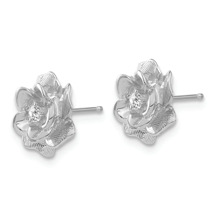 Rhodium Over 14k White Gold 11mm Textured I2/I-J Diamond Stud Earrings