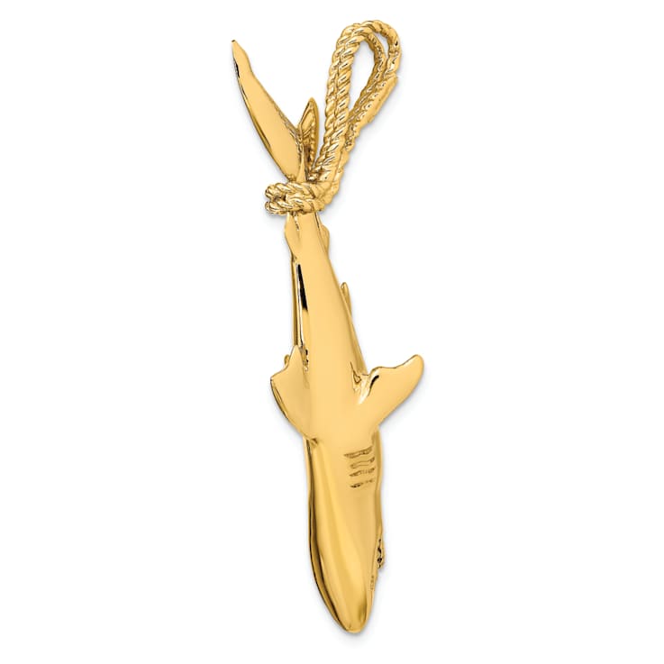 14k Yellow Gold 3D Polished Hanging Shark Pendant
