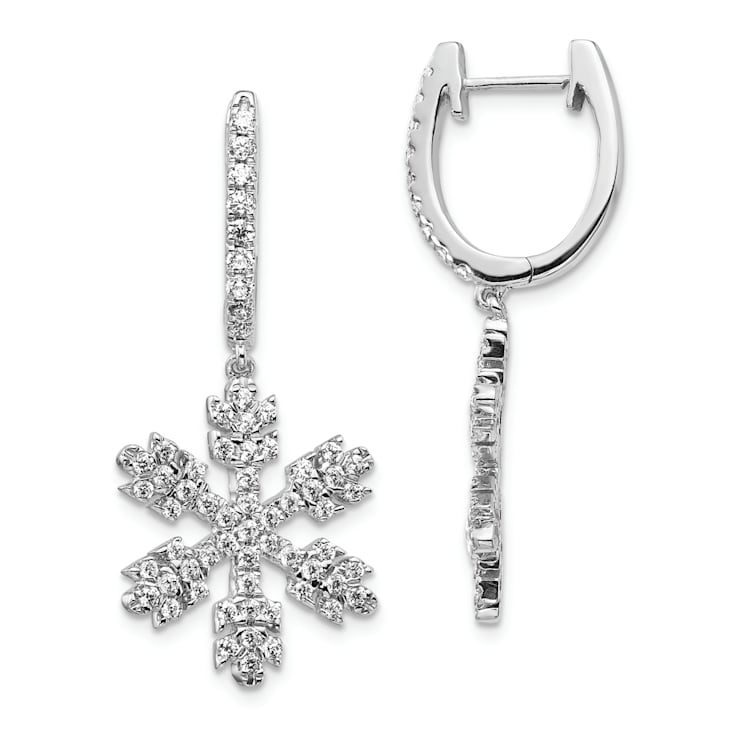14K White Gold Diamond Snowflake Earrings