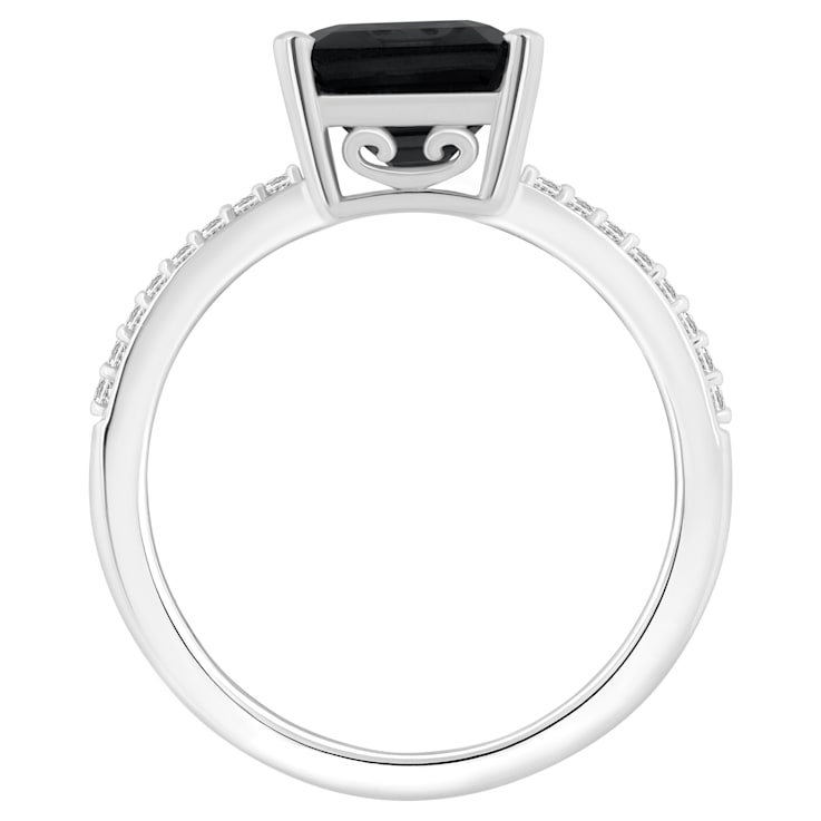 10x8mm Emerald Cut Black Onyx and 1/10 ctw Diamond Rhodium Over Sterling
Silver Ring