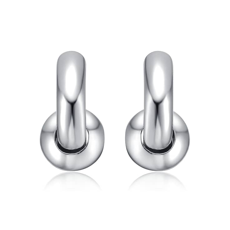 Ball Accent Huggie Earrings In Rhodium Over Brass