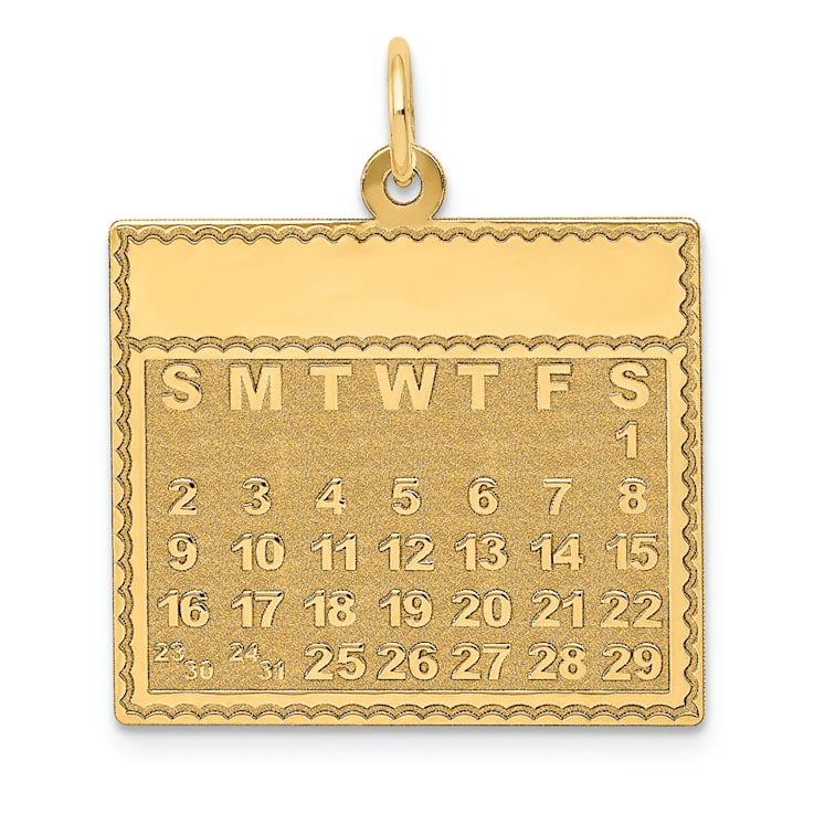 14k Yellow Gold Satin Saturday the First Day Calendar Pendant