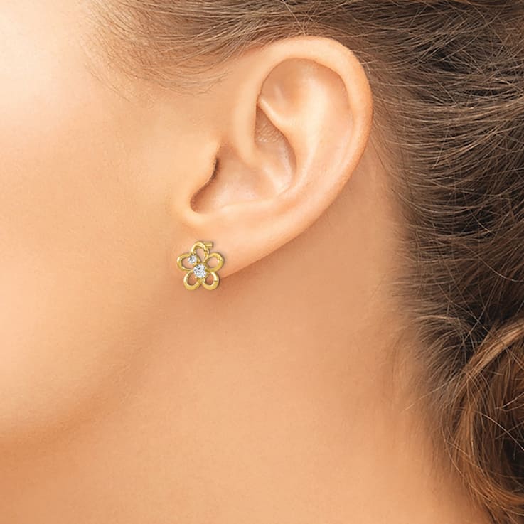 14K Yellow Gold Children's 6mm Cubic Zirconia Flower Stud Earrings