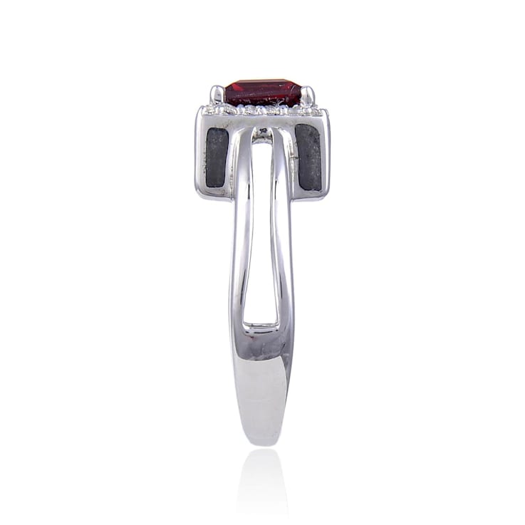 Garnet with White Topaz Accents Sterling Silver Halo with Split Shank Ring