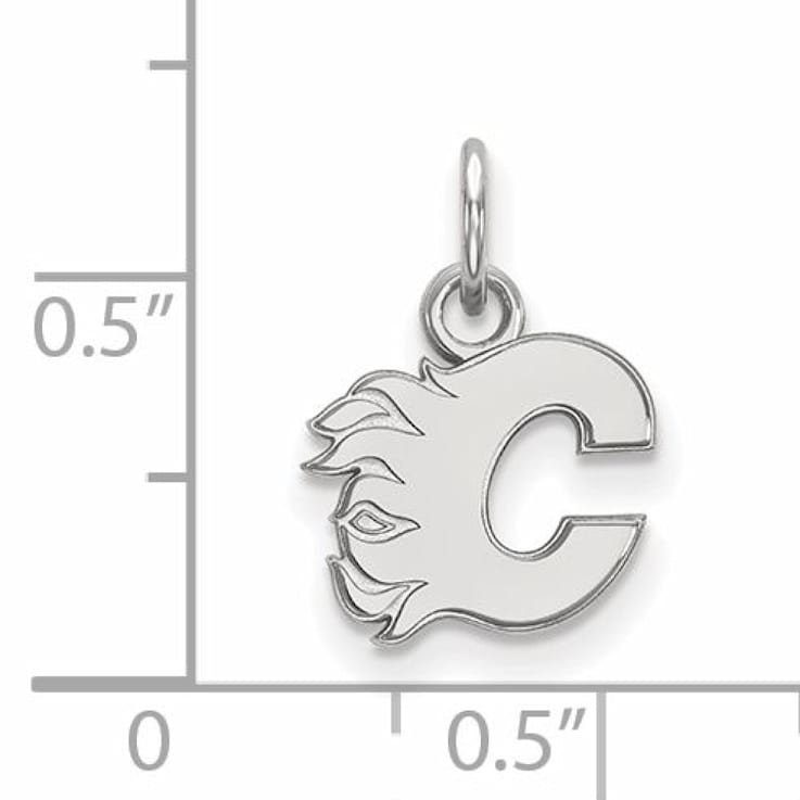 Rhodium Over Sterling Silver NHL LogoArt Calgary Flames Extra Small Pendant