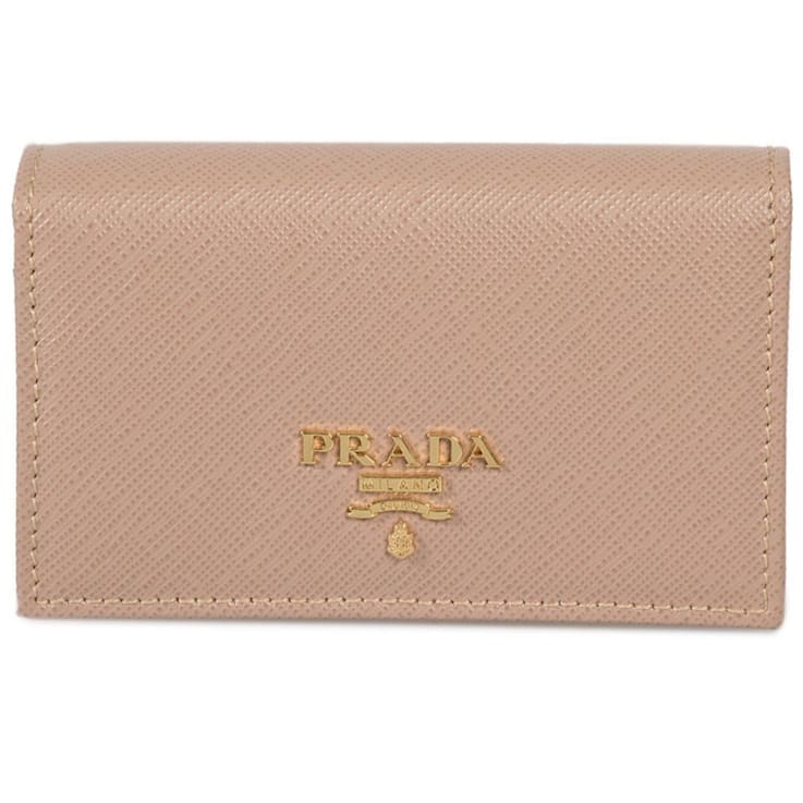 【人気商品！】 Leather Saffiano Beige Cammeo Prada Credit Holder Card 小物