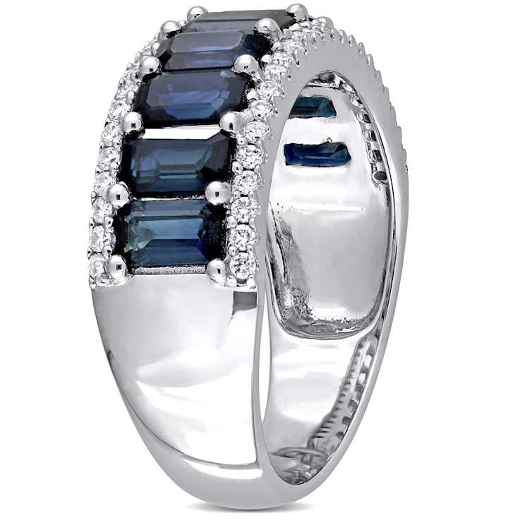 Blue Sapphire and Diamond 14K White Gold Ring 3.44ctw