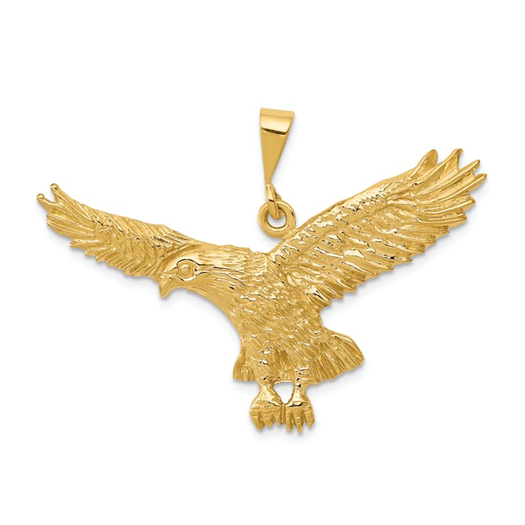 14k Yellow Gold Solid Polished and Textured Eagle Pendant