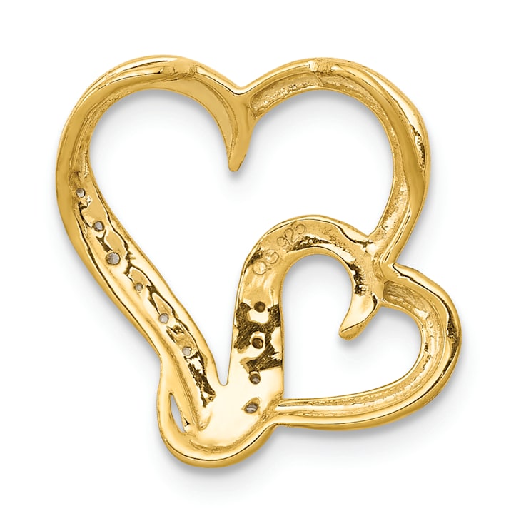14K Two-tone Gold Diamond Double Heart Chain Slide Pendant