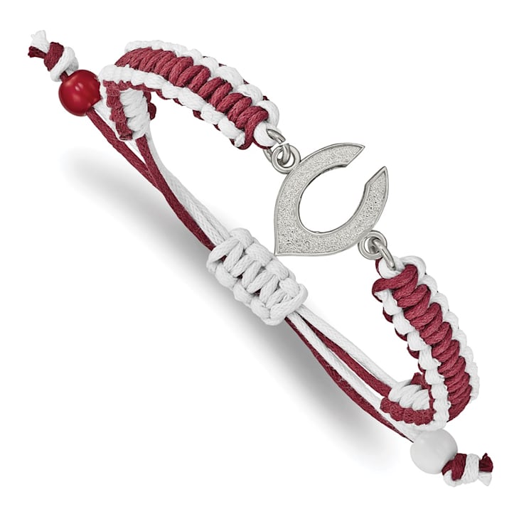 Stainless Steel MLB LogoArt Cincinnati Reds Adjustable Cord Bracelet