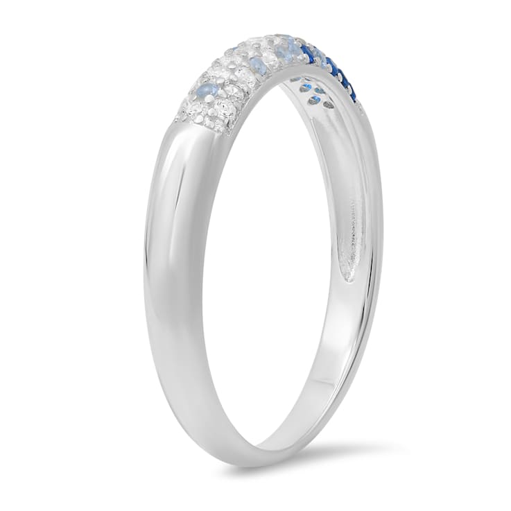 Blue And White Cubic Zirconia Rhodium Over Sterling Silver Ring 0.21ctw
