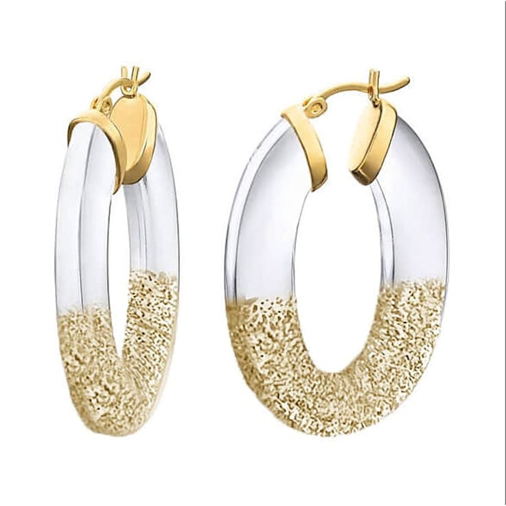 14K Yellow Gold Over Sterling Silver Flat Oval Hoops in Gold Color
Glitter and Clear