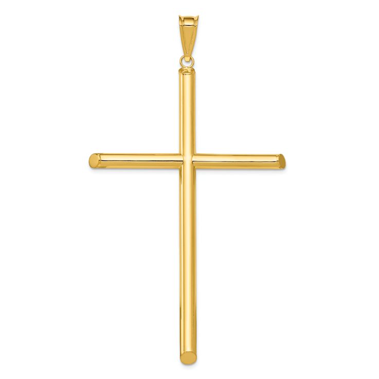 14k Yellow Gold 3D Polished Tube Cross Pendant