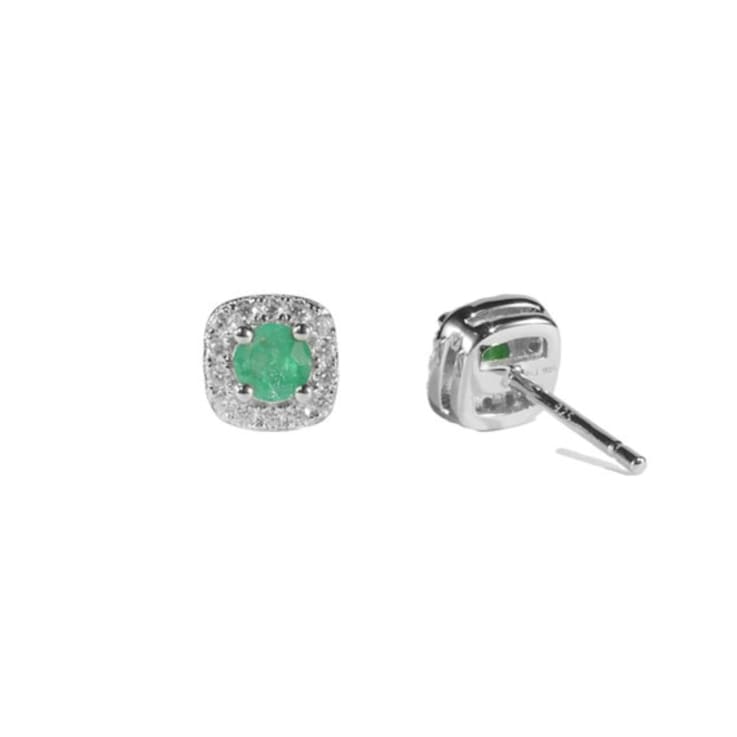 Green Emerald with Moissanite Sterling Silver Halo Stud Earrings