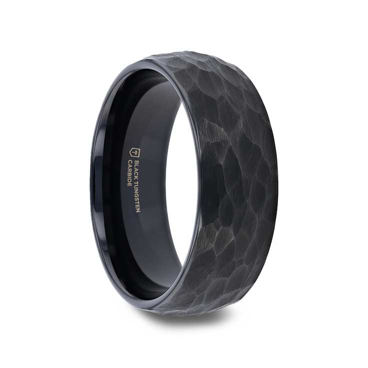 RENEGADE Domed Hammer Finish Black Tungsten Carbide Wedding Band with
Brushed Finish 8mm