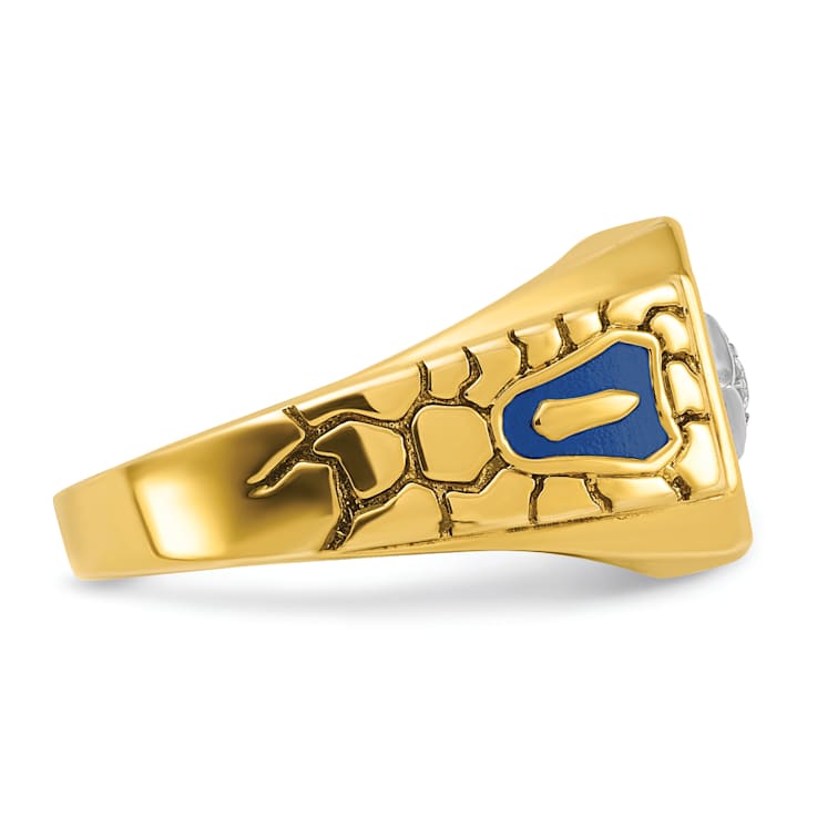 10K Two-tone Yellow and White Gold Textured and Enamel Diamond Blue
Lodge Masonic Ring 0.1ctw