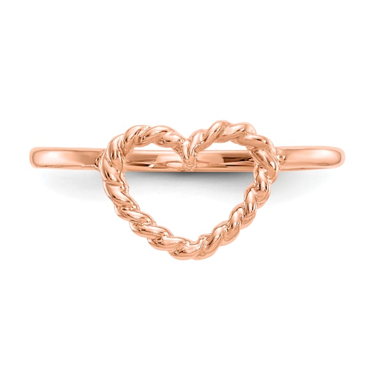 14K Rose Gold Polished and Textured Heart Ring