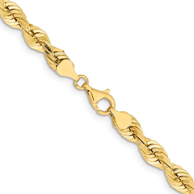 14k Yellow Gold 7mm Diamond-Cut Solid Quadruple Rope 30 Inch Chain
