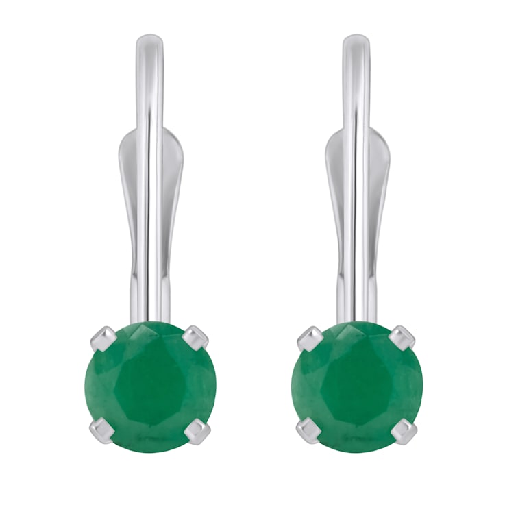 4mm Round Emerald Rhodium Over 14k White Gold Drop Earrings