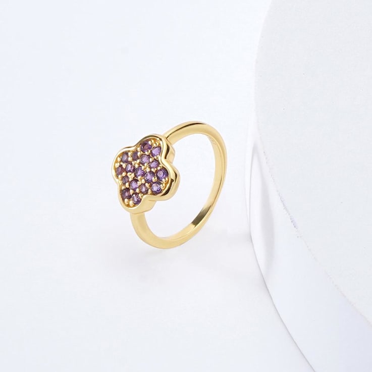 Amethyst 18K Yellow Gold Over Sterling Silver 4-Leaf Clover Cluster Ring