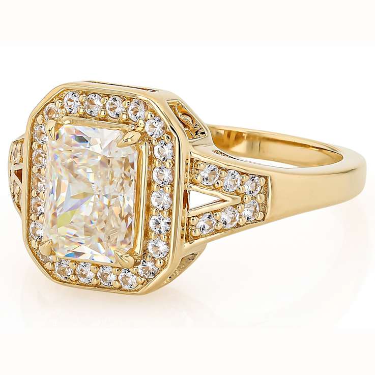 Diamond Simulant And Lab White Sapphire Ring In 18K Gold Over Sterling
Silver 2.78ctw